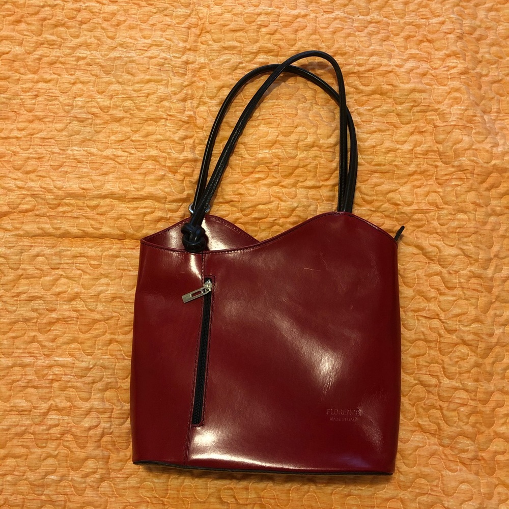 Dark red letter purse with black straps